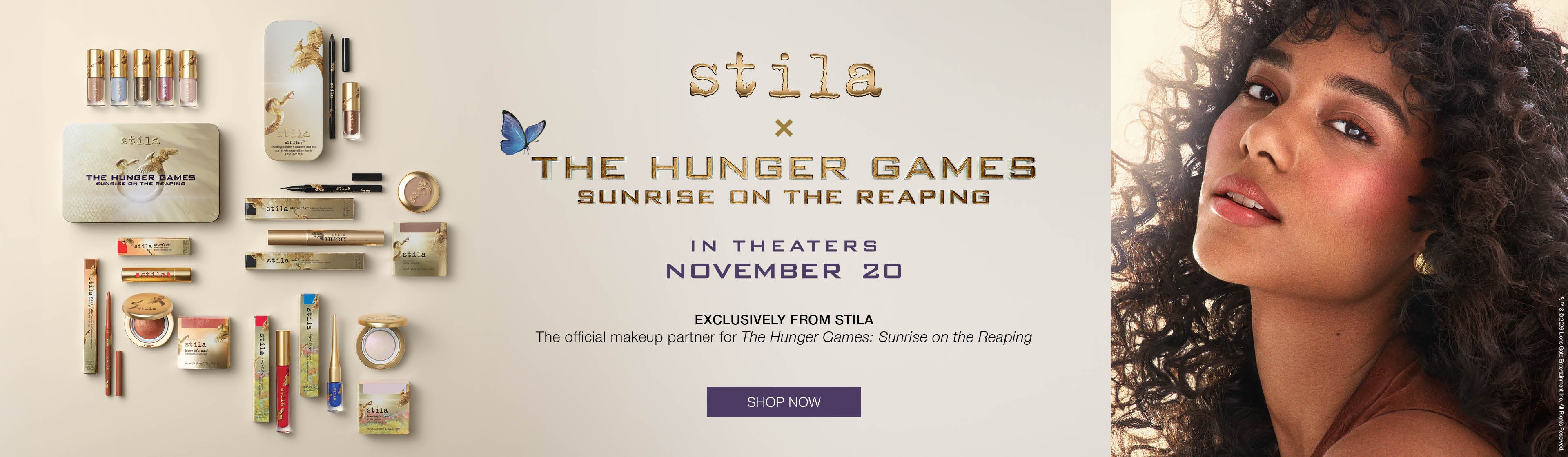 Stila x The Hunger Games: Sunrise on the Reaping. In theaters November 20. Exclusively from Stila, the official makeup partner for The Hunger Games: Sunrise on the Reaping.